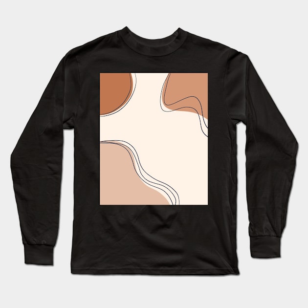 Brown and Beige Neutral Color Geometric Art Shapes and Lines Long Sleeve T-Shirt by LittleFlairTee